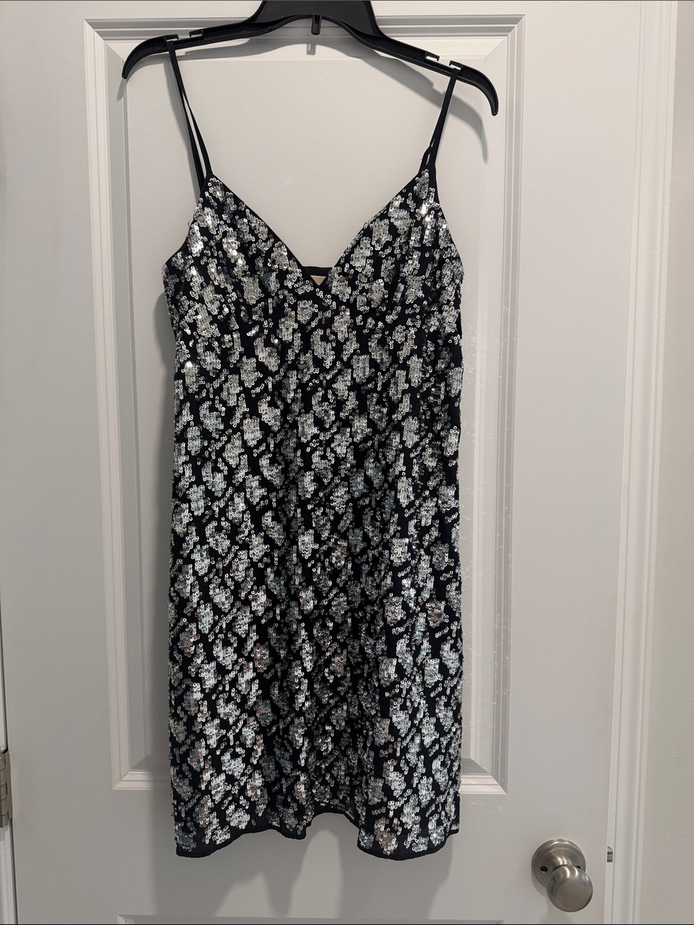 MICHAEL Michael Kors Black Slip Dress with Silver Sequin Pattern